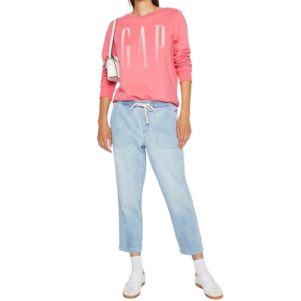Gap Denim Easy Barrel Womens Jeans Large Light Wash Drawstring Cropped L